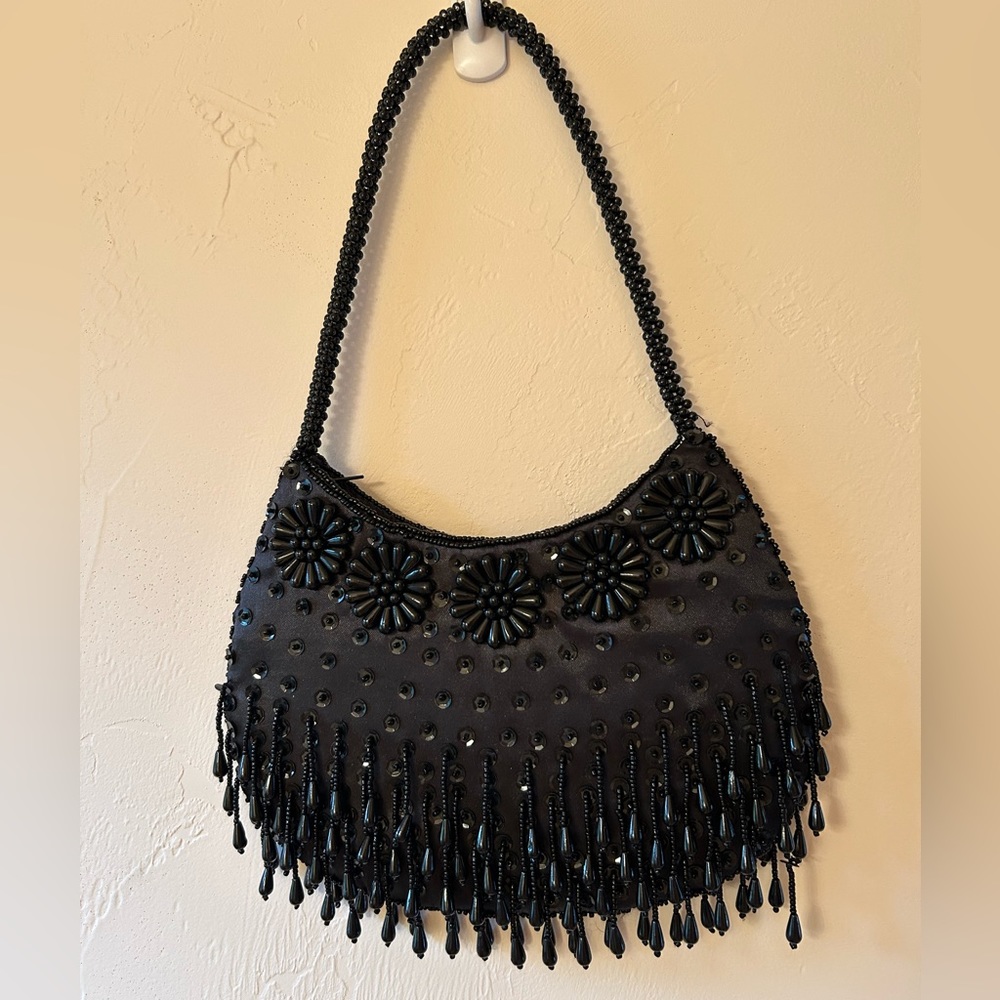 NWOT Black Bead and Sequin Evening Bag